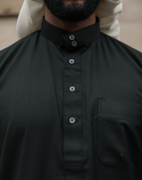 SAUDI: Black Classic Collared Thobe - Image 3