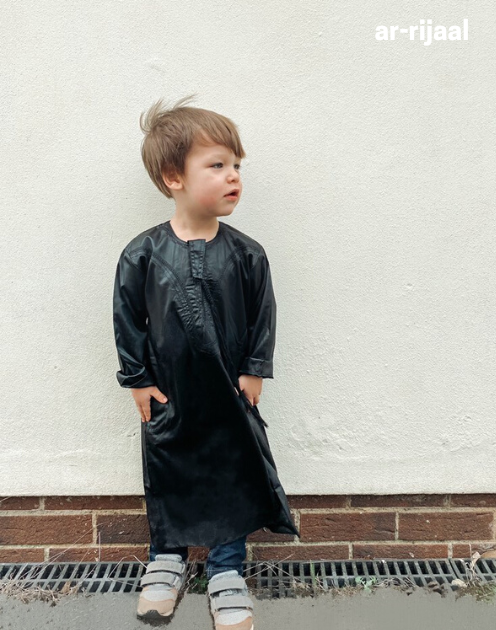 Shiny Black Emirati Thobe for Babies & Children - Image 3